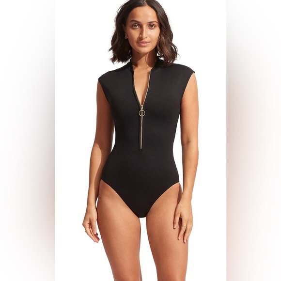 Seafolly Other - Seafolly Black Zip-Front One-Piece Swimsuit